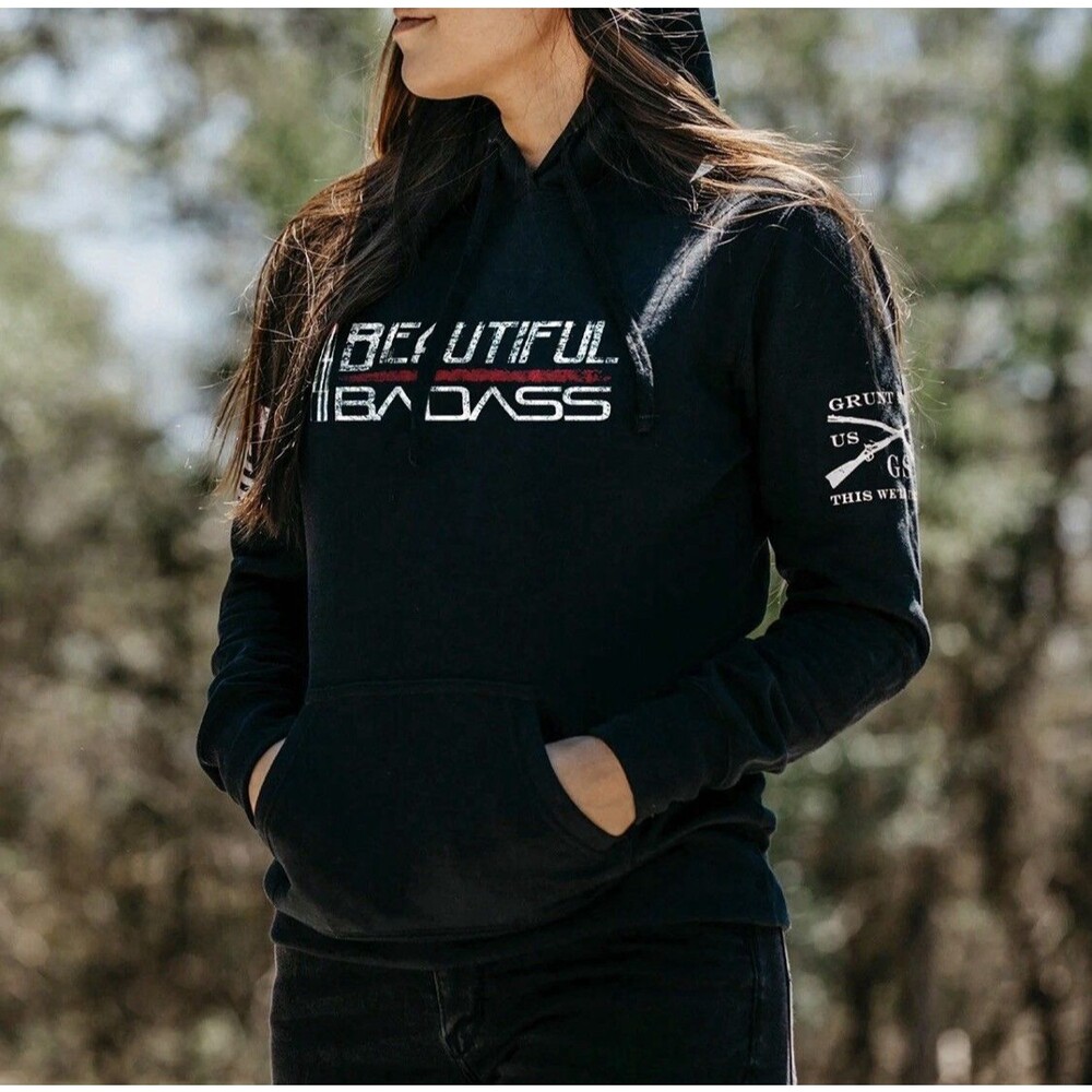 Grunt Style Women's Beautiful Badass Pullover Hoodie - Black-Medium